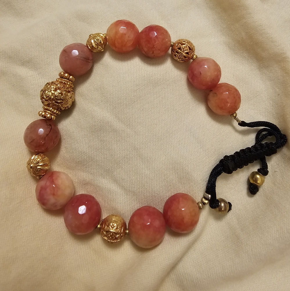 All sizes, 43.64 carats Pink Chalcedony 14K Rose Gold over Silver Bolo Bracelet